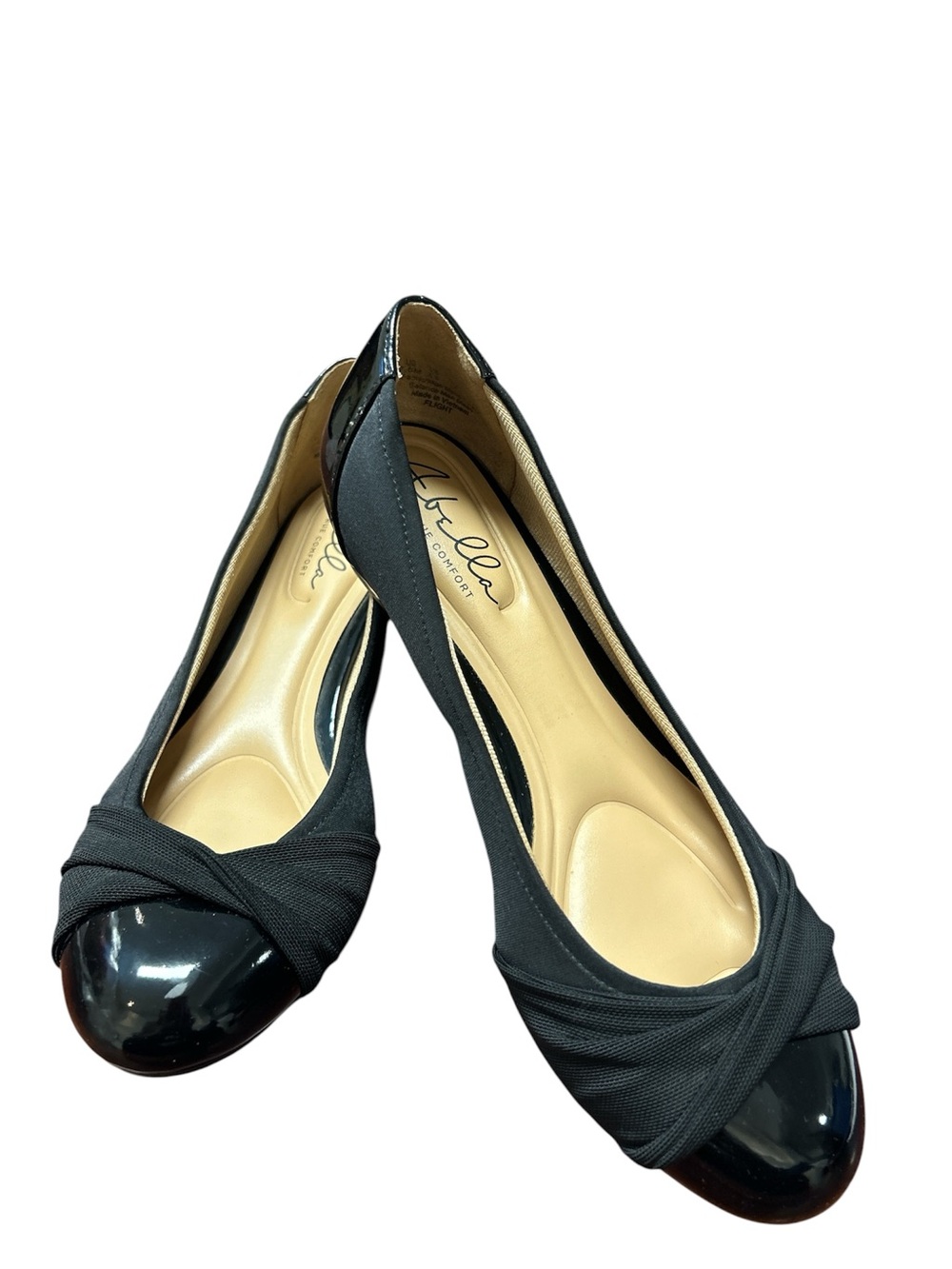 Abella Black Fabric and Patent Toe Knot Flats